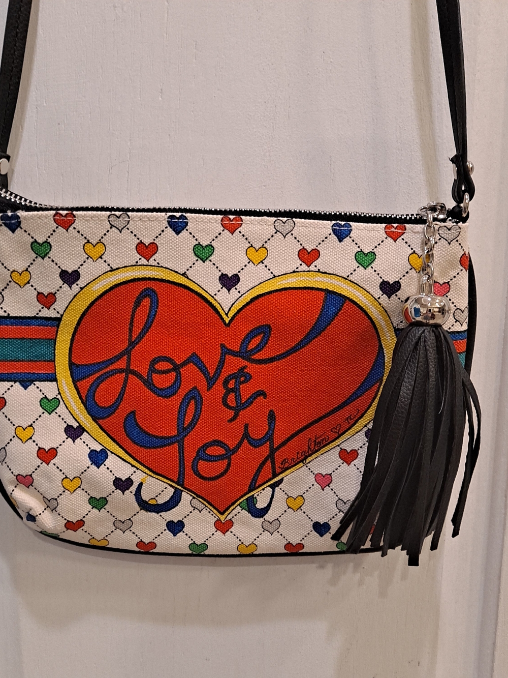 Brighton Love Joy Heart Bow Colorful Compact Artist Cotton Canvas Crossbody Bag